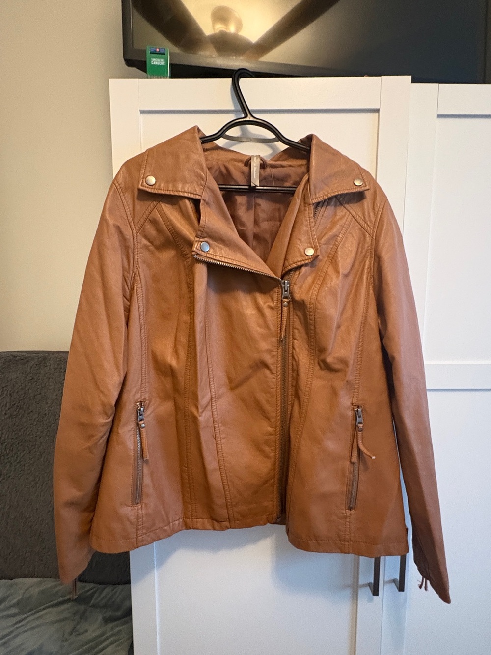 Penningtons Cognac Faux Leather Moto Jacket 1-2x